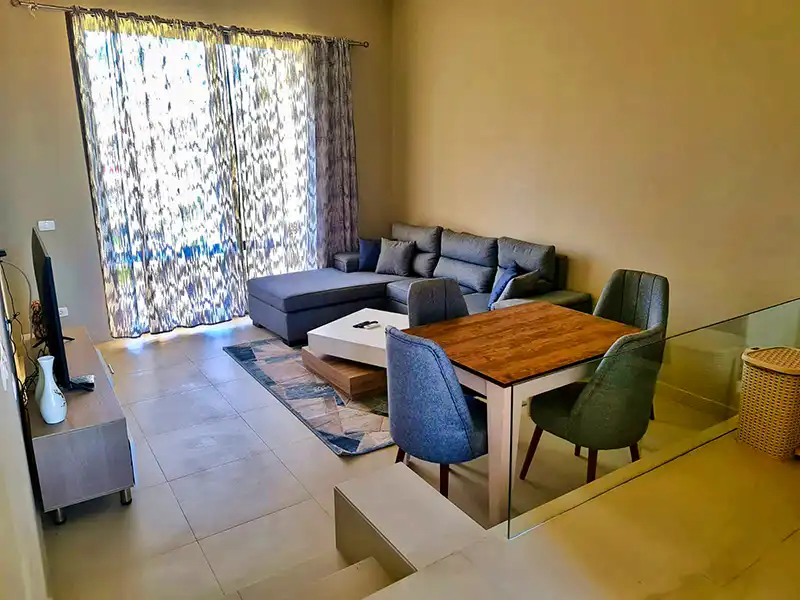 Terrace furniture outdoor dining area Red Sea view